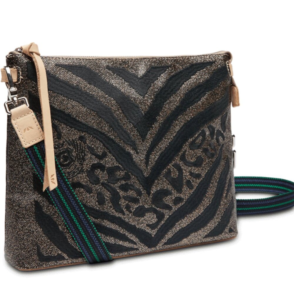 Consuela Black Crossbody Bag with Leather Trim and Tassel